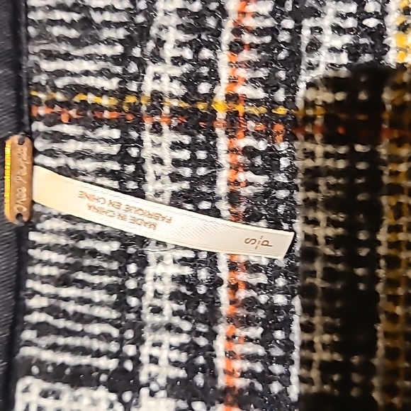 Free People tweed cropped jacket . Black and white with orange and mustard plaid - Picture 5 of 10